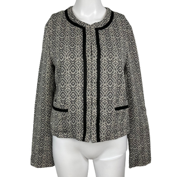 Banana Republic Jacket Blazer Women Sz 6 Black White Tweed Contrast Trim Pockets - Picture 1 of 9